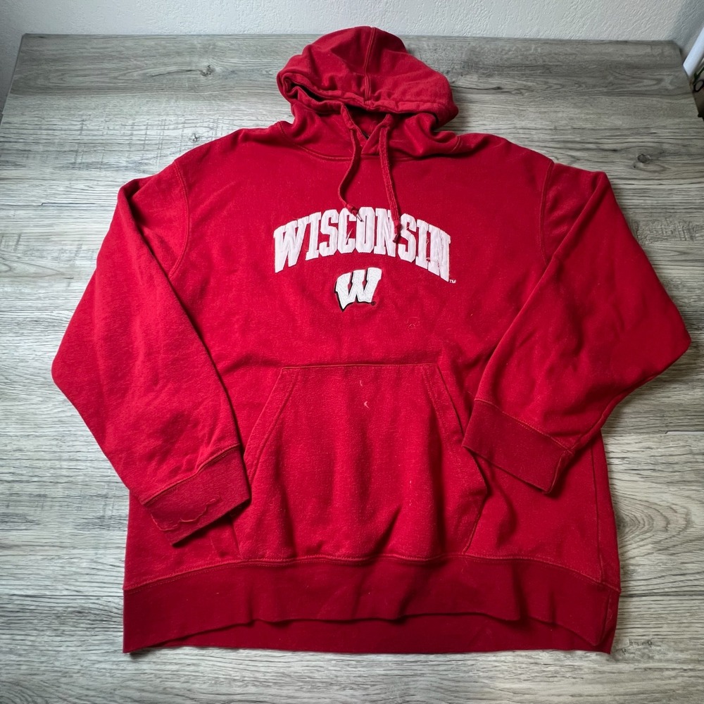 Genuine Stuff Wisconsin Hoodie Mens XL Red Badgers NCAA Collegiate‎ Sweatshirt